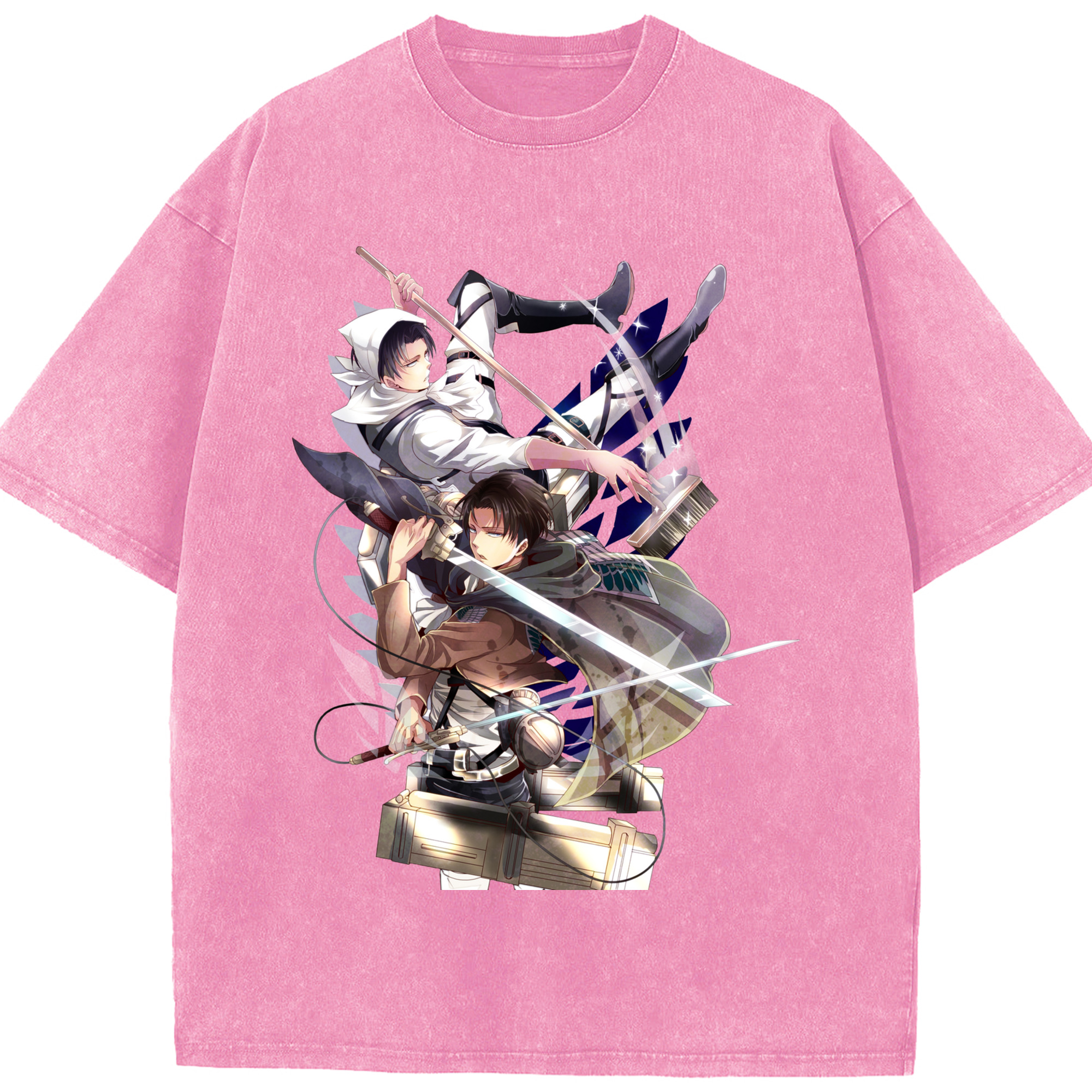 （画像用） 進撃の巨人 リヴァイ·アッカーマン Attack on Titan Levi Ackerman 綿100% ヴィンテージ風 半袖Tシャツ（フロントプリント）